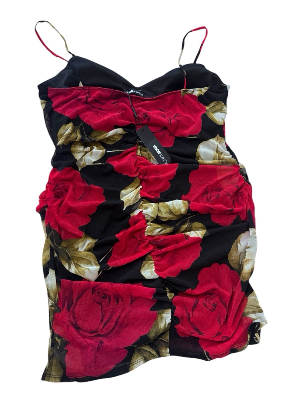 Fashion Nova Black Mini Dress with Bold Red Rose Print - Picture 6 of 9